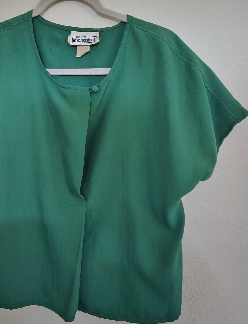 Vintage Petite 10 Impressions Kelly Green Dolman Blouse Silk Look Top 80s 90s